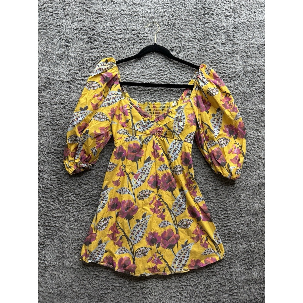 A.L.C. Elle Floral Puff-Sleeve Dress in Yellow Multicolor Size 2